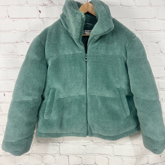 Noize women’s jacket sherpa teddy puffer coat  cropped teal blue green size XL - Picture 8 of 10